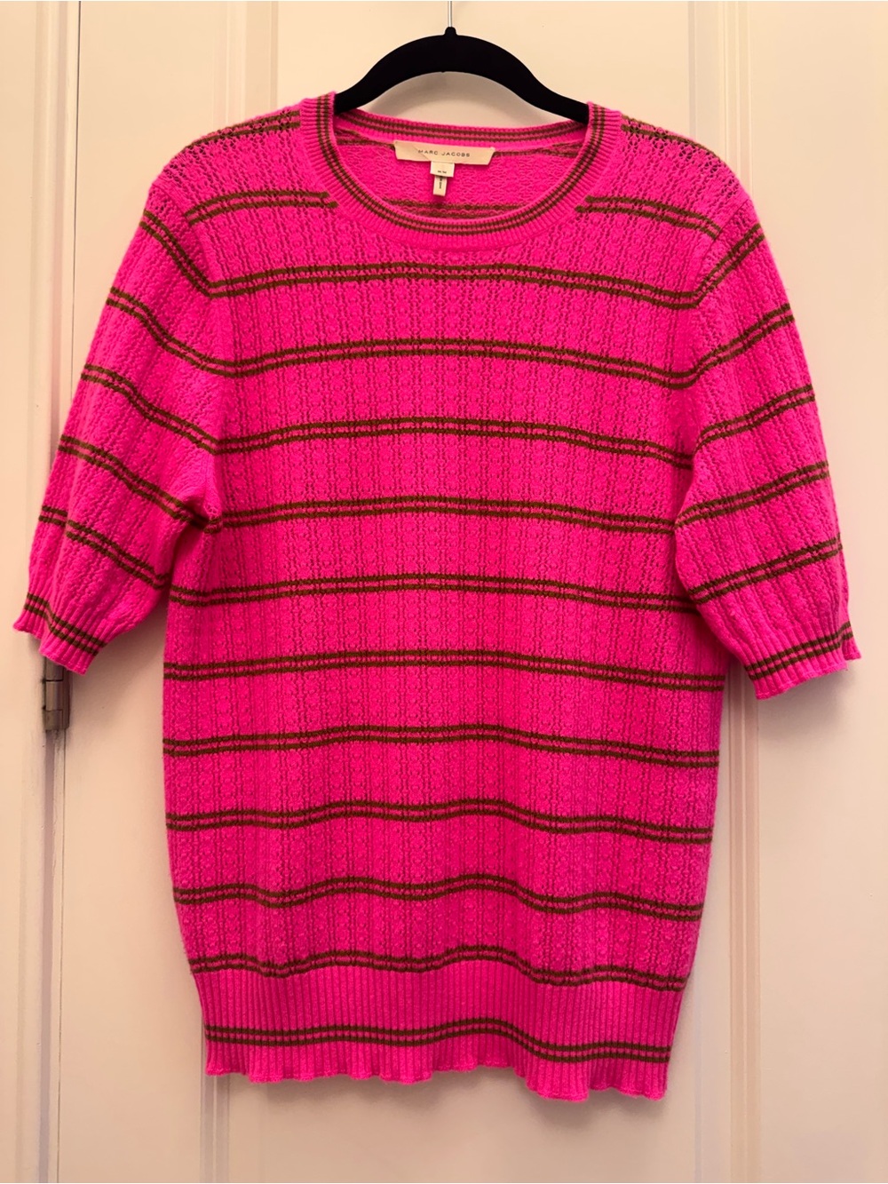 Marc Jacobs Cashmere Pink & Brown Striped Short Sleeve Sweater